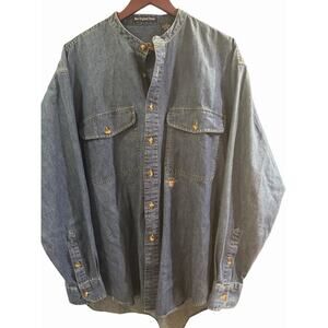 Gant Vintage Cotton Denim Collarless Button Down Shirt Long Sleeve USA Size L